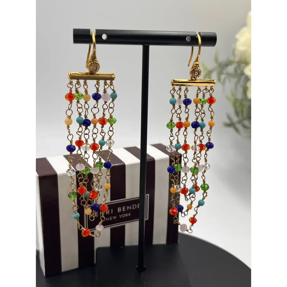 Henri Bendel Rainbow Multicolor‎ Bright Beaded Chandelier Pierced Earrings New